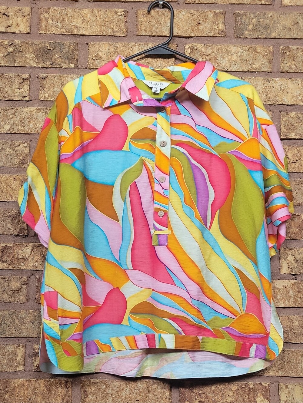 Tru Lux Jeans Oversized Abstract Print Button Front Colorful Shirt Small Retro